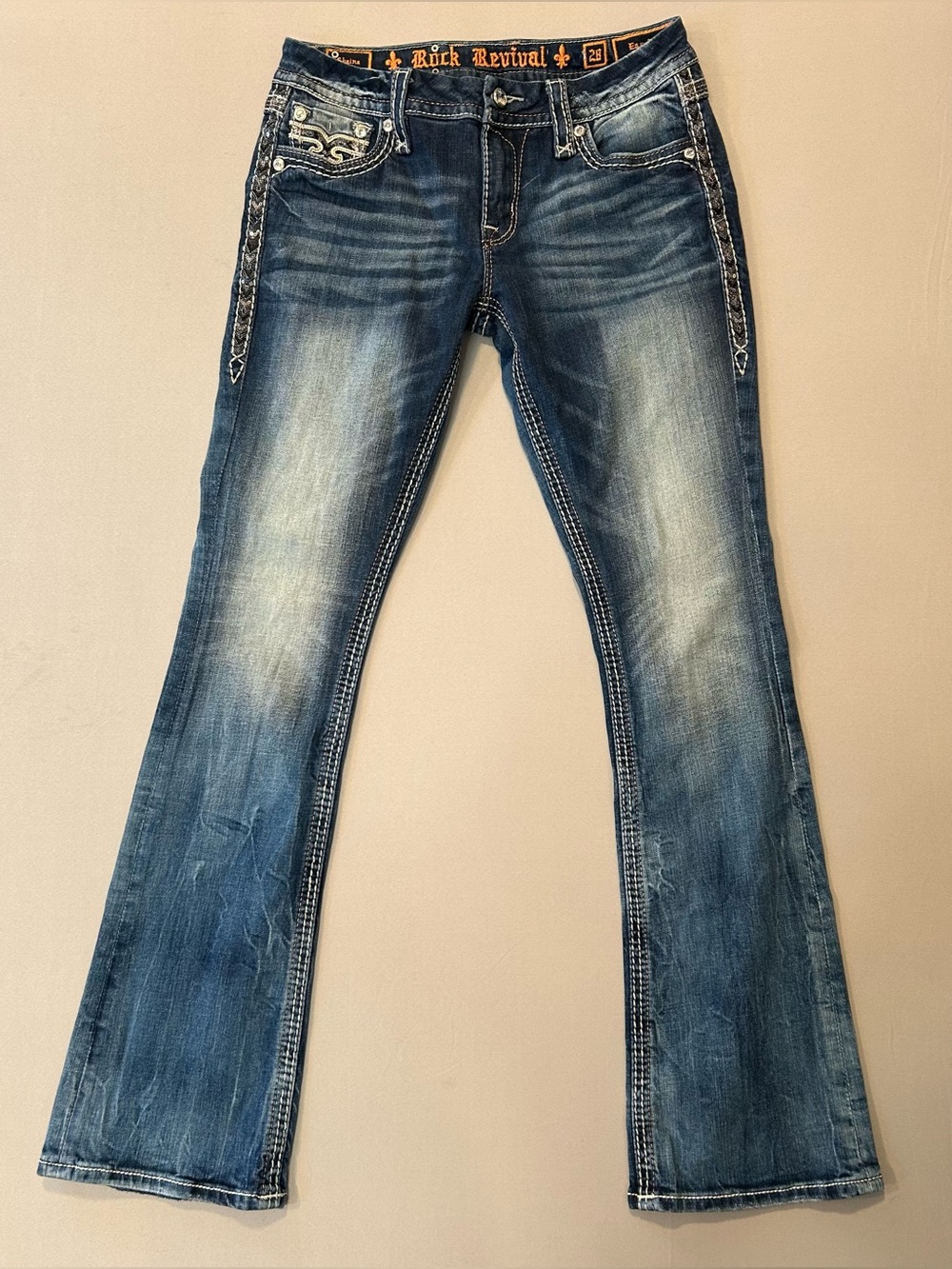 Rock Revival Shaina Bootcut Jean Embellished Flap Pocket Y2K Festival Cowgirl 28 - Picture 3 of 10